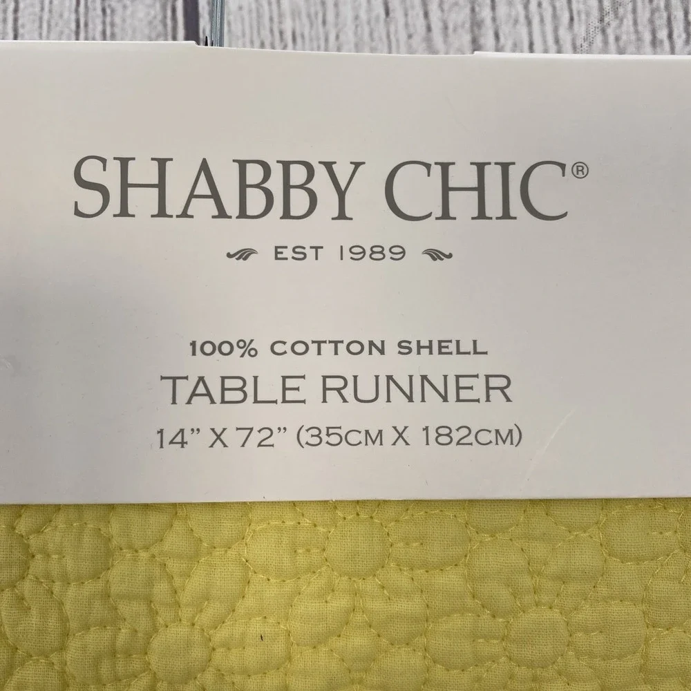 Shabby Chic Table Runner 14x72 Yellow Quilted Daisies Eyelet Trim 100% Cotton